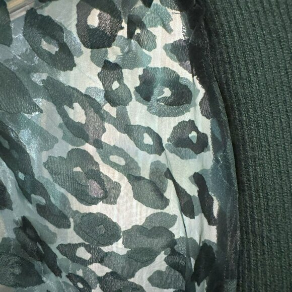 Entro Forest Green Mini Rib Stretch Top Sz S Sheer Artsy Long Balloon Sleeves - Picture 4 of 6